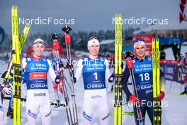 03.12.2022, Lillehammer, Norway (NOR): Jarl Magnus Riiber (NOR), Jens Luraas Oftebro (NOR), Vinzenz Geiger (GER), +g+, (l-r), (l-r) - FIS world cup nordic combined men, individual gundersen HS100/10km, Lillehammer (NOR). www.nordicfocus.com. © Modica/NordicFocus. Every downloaded picture is fee-liable.