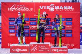 04.12.2022, Lillehammer, Norway (NOR): Jens Luraas Oftebro (NOR), Jarl Magnus Riiber (NOR), Vinzenz Geiger (GER), (l-r) - FIS world cup nordic combined men, individual gundersen HS140/10km, Lillehammer (NOR). www.nordicfocus.com. © Thibaut/NordicFocus. Every downloaded picture is fee-liable.