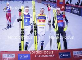 04.12.2022, Lillehammer, Norway (NOR): Jens Luraas Oftebro (NOR, Jarl Magnus Riiber (NOR, Vinzenz Geiger (GER), (l-r) - FIS world cup nordic combined men, individual gundersen HS140/10km, Lillehammer (NOR). www.nordicfocus.com. © Thibaut/NordicFocus. Every downloaded picture is fee-liable.