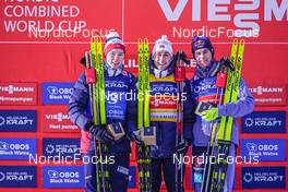 04.12.2022, Lillehammer, Norway (NOR): Jens Luraas Oftebro (NOR), Jarl Magnus Riiber (NOR), Vinzenz Geiger (GER), (l-r) - FIS world cup nordic combined men, individual gundersen HS140/10km, Lillehammer (NOR). www.nordicfocus.com. © Thibaut/NordicFocus. Every downloaded picture is fee-liable.