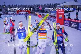 04.12.2022, Lillehammer, Norway (NOR): Jens Luraas Oftebro (NOR), Jarl Magnus Riiber (NOR), Vinzenz Geiger (GER), (l-r)  - FIS world cup nordic combined men, individual gundersen HS140/10km, Lillehammer (NOR). www.nordicfocus.com. © Thibaut/NordicFocus. Every downloaded picture is fee-liable.