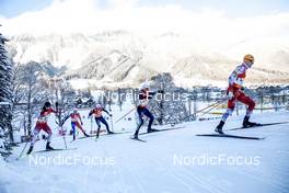 17.12.2022, Ramsau, Austria (AUT): Yoshito Watabe (JPN), Matteo Baud (FRA), Vinzenz Geiger (GER), Manuel Faisst (GER), Franz-Josef Rehrl (AUT), Stefan Rettenegger (AUT), (l-r)  - FIS world cup nordic combined men, individual gundersen HS97/10km, Ramsau (AUT). www.nordicfocus.com. © Volk/NordicFocus. Every downloaded picture is fee-liable.