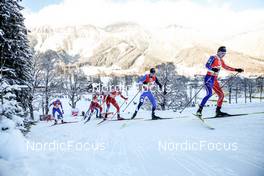 17.12.2022, Ramsau, Austria (AUT): Gasper Brecl (SLO), Martin Fritz (AUT), Lukas Greiderer (AUT), Kristjan Ilves (EST), Laurent Muhlethaler (FRA), (l-r)  - FIS world cup nordic combined men, individual gundersen HS97/10km, Ramsau (AUT). www.nordicfocus.com. © Volk/NordicFocus. Every downloaded picture is fee-liable.