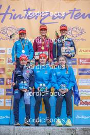 15.10.2022, Hinterzarten, Germany (GER): Jenny Nowak (GER), Nathalie Armbuster (GER), Anne Haeckel (GER), Cindy Haasch (GER), Ronja Loh (GER), Trine Goepfert (GER), (l-r)  - German Championships Nordic Combined men and women, medals Hinterzarten (GER). www.nordicfocus.com. © Volk/NordicFocus. Every downloaded picture is fee-liable.