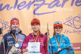 15.10.2022, Hinterzarten, Germany (GER): Jenny Nowak (GER), Nathalie Armbuster (GER), Anne Haeckel (GER), (l-r)  - German Championships Nordic Combined men and women, medals Hinterzarten (GER). www.nordicfocus.com. © Volk/NordicFocus. Every downloaded picture is fee-liable.