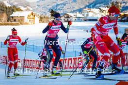 08.01.2022, Val di Fiemme, Italy (ITA): Chulpan Valieva (RUS), Sophia Maurus (GER), Stefaniya Nadymova (RUS), (l-r)  - FIS world cup nordic combined women, mass start 5km/HS106, Val di Fiemme (ITA). www.nordicfocus.com. © Volk/NordicFocus. Every downloaded picture is fee-liable.