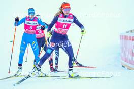 08.01.2022, Val di Fiemme, Italy (ITA): Annika Sieff (ITA), Jenny Nowak (GER), (l-r)  - FIS world cup nordic combined women, mass start 5km/HS106, Val di Fiemme (ITA). www.nordicfocus.com. © Volk/NordicFocus. Every downloaded picture is fee-liable.