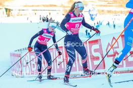 08.01.2022, Val di Fiemme, Italy (ITA): Alexa Brabec (USA), Annika Malacinski (USA), (l-r)  - FIS world cup nordic combined women, mass start 5km/HS106, Val di Fiemme (ITA). www.nordicfocus.com. © Volk/NordicFocus. Every downloaded picture is fee-liable.
