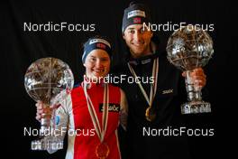 12.03.2022, Schonach, Germany (GER): Gyda Westvold Hansen (NOR), Jarl Magnus Riiber (NOR), (l-r)  - FIS world cup nordic combined women, cups, Schonach (GER). www.nordicfocus.com. © Volk/NordicFocus. Every downloaded picture is fee-liable.