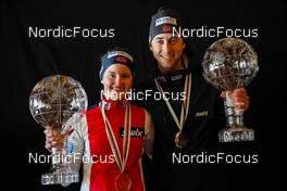12.03.2022, Schonach, Germany (GER): Gyda Westvold Hansen (NOR), Jarl Magnus Riiber (NOR), (l-r)  - FIS world cup nordic combined women, cups, Schonach (GER). www.nordicfocus.com. © Volk/NordicFocus. Every downloaded picture is fee-liable.