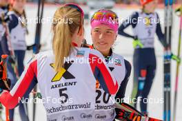 12.03.2022, Schonach, Germany (GER): Ida Marie Hagen (NOR), Nathalie Armbruster (GER), (l-r)  - FIS world cup nordic combined women, individual gundersen HS100/5km, Schonach (GER). www.nordicfocus.com. © Volk/NordicFocus. Every downloaded picture is fee-liable.