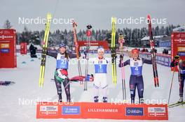 02.12.2022, Lillehammer, Norway (NOR): Annika Sieff (ITA), Gyda Westvold Hansen (NOR), Nathalie Armbruster (GER), (l-r) - FIS world cup nordic combined women, individual gundersen HS100/5km, Lillehammer (NOR). www.nordicfocus.com. © Thibaut/NordicFocus. Every downloaded picture is fee-liable.