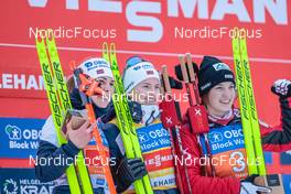 03.12.2022, Lillehammer, Norway (NOR): Ida Marie Hagen (NOR), Gyda Westvold Hansen (NOR), Lisa Hirner (AUT), (l-r) - FIS world cup nordic combined women, individual gundersen HS100/5km, Lillehammer (NOR). www.nordicfocus.com. © Modica/NordicFocus. Every downloaded picture is fee-liable.