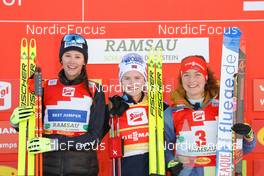 17.12.2022, Ramsau, Austria (AUT): Annika Sieff (ITA), Gyda Westvold Hansen (NOR), Nathalie Armbruster (GER), (l-r)  - FIS world cup nordic combined women, individual gundersen HS97/5km, Ramsau (AUT). www.nordicfocus.com. © Volk/NordicFocus. Every downloaded picture is fee-liable.