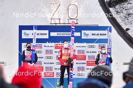 06.01.2022, Bischofshofen, Austria (AUT): (l-r), Marius Lindvik (NOR), Ryoyu Kobayashi (JPN), Halvor Egner Granerud (NOR) - FIS world cup ski jumping men, four hills tournament, individual HS142, Bischofshofen (AUT). www.nordicfocus.com. © Reichert/NordicFocus. Every downloaded picture is fee-liable.
