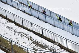 08.01.2022, Bischofshofen, Austria (AUT): FREDRIK Villumstad (NOR), Roman Trofimov (RUS), Niko Kytosaho (FIN), Severin Freund (GER), (l-r) - FIS world cup ski jumping men, individual HS142, Bischofshofen (AUT). www.nordicfocus.com. © Reichert/NordicFocus. Every downloaded picture is fee-liable.