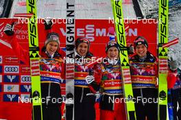 09.01.2022, Bischofshofen, Austria (AUT): Daniel Huber (AUT), Manuel Fettner (AUT), Jan Hoerl (AUT), Philipp Aschenwald (AUT), (l-r) - FIS world cup ski jumping men, team HS142, Bischofshofen (AUT). www.nordicfocus.com. © Reichert/NordicFocus. Every downloaded picture is fee-liable.
