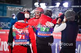 09.01.2022, Bischofshofen, Austria (AUT): (l-r), Jan Hoerl (AUT), Philipp Aschenwald (AUT), Daniel Huber (AUT), Manuel Fettner (AUT) - FIS world cup ski jumping men, team HS142, Bischofshofen (AUT). www.nordicfocus.com. © Reichert/NordicFocus. Every downloaded picture is fee-liable.