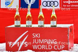 09.01.2022, Bischofshofen, Austria (AUT): feature: bottles of champagner for the ceremony - FIS world cup ski jumping men, team HS142, Bischofshofen (AUT). www.nordicfocus.com. © Reichert/NordicFocus. Every downloaded picture is fee-liable.