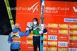23.01.2022, Titisee-Neustadt, Germany (GER): Karl Geiger (GER), Anze Lanisek (SLO), (l-r) - FIS world cup ski jumping men, individual HS142, Titisee-Neustadt (GER). www.nordicfocus.com. © Volk/NordicFocus. Every downloaded picture is fee-liable.