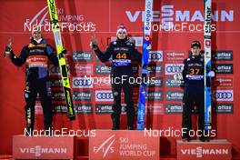 30.01.2022, Willingen, Germany (GER): Karl Geiger (GER), Marius Lindvik (NOR), Cene Prevc (SLO), (l-r) - FIS world cup ski jumping men, individual HS145, Willingen (GER). www.nordicfocus.com. © Reichert/NordicFocus. Every downloaded picture is fee-liable