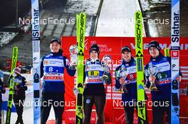 28.01.2022, Willingen, Germany (GER): Anze Lanisek (SLO), Ursa Bogataj (SLO), Ema Klinec (SLO), Cene Prevc (SLO), (l-r) - FIS world cup ski jumping men, mixed team HS145, Willingen (GER). www.nordicfocus.com. © Reichert/NordicFocus. Every downloaded picture is fee-liable