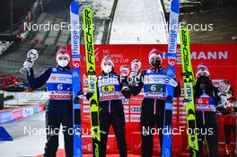 28.01.2022, Willingen, Germany (GER): Marius Lindvik (NOR), Silje Opseth (NOR), Halvor Egner Granerud (NOR), Thea Minyan Bjoerseth (NOR), (l-r) - FIS world cup ski jumping men, mixed team HS145, Willingen (GER). www.nordicfocus.com. © Reichert/NordicFocus. Every downloaded picture is fee-liable