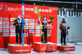 25.02.2022, Lahti, Finland (FIN): Halvor Egner Granerud (NOR), Stefan Kraft (AUT), Piotr Zyla (POL), (l-r) - FIS world cup ski jumping men, individual HS130, Lahti (FIN). www.nordicfocus.com. © Thibaut/NordicFocus. Every downloaded picture is fee-liable.