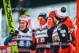 26.02.2022, Lahti, Finland (FIN): Stefan Kraft (AUT), Jan Hoerl (AUT), Ulrich Wohlgenannt (AUT), (l-r)  - FIS world cup ski jumping men, team HS130, Lahti (FIN). www.nordicfocus.com. © Thibaut/NordicFocus. Every downloaded picture is fee-liable.