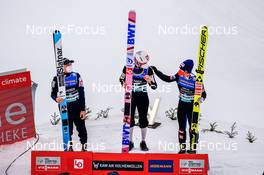 06.03.2022, Oslo, Norway (NOR): Anze Lanisek (SLO), Daniel Andre Tande (NOR), Stefan Kraft (AUT), (l-r)  - FIS world cup ski jumping men, individual HS134, Oslo (NOR). www.nordicfocus.com. © Thibaut/NordicFocus. Every downloaded picture is fee-liable.