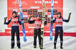 19.03.2022, Oberstdorf, Germany (GER): Ziga Jelar (SLO), Stefan Kraft (AUT), Timi Zajc (SLO), (l-r) - FIS world cup ski flying men, individual HS235, Oberstdorf (GER). www.nordicfocus.com. © Reichert/NordicFocus. Every downloaded picture is fee-liable