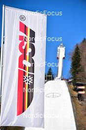 20.03.2022, Oberstdorf, Germany (GER): feature: German Ski Federation flag, Heini-Klopfer-Skiflugschanze - FIS world cup ski flying men, individual HS235, Oberstdorf (GER). www.nordicfocus.com. © Reichert/NordicFocus. Every downloaded picture is fee-liable
