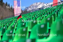 20.03.2022, Oberstdorf, Germany (GER): feature: empty stands, german flag - FIS world cup ski flying men, individual HS235, Oberstdorf (GER). www.nordicfocus.com. © Reichert/NordicFocus. Every downloaded picture is fee-liable