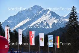20.03.2022, Oberstdorf, Germany (GER): feature: flags, mountain view - FIS world cup ski flying men, individual HS235, Oberstdorf (GER). www.nordicfocus.com. © Reichert/NordicFocus. Every downloaded picture is fee-liable