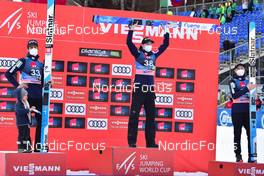 25.03.2022, Planica, Slovenia (SLO): Peter Prevc (SLO), Ziga Jelar (SLO), Anze Lanisek (SLO), (l-r) - FIS world cup ski jumping men, individual HS240, Planica (SLO). www.nordicfocus.com. © Reichert/NordicFocus. Every downloaded picture is fee-liable.