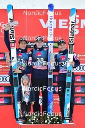 25.03.2022, Planica, Slovenia (SLO): Peter Prevc (SLO), Ziga Jelar (SLO), Anze Lanisek (SLO), (l-r) - FIS world cup ski jumping men, individual HS240, Planica (SLO). www.nordicfocus.com. © Reichert/NordicFocus. Every downloaded picture is fee-liable.