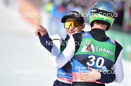 27.03.2022, Planica, Slovenia (SLO): Cene Prevc (SLO), Ziga Jelar (SLO), (l-r) - FIS world cup ski jumping men, individual HS240, Planica (SLO). www.nordicfocus.com. © Reichert/NordicFocus. Every downloaded picture is fee-liable.