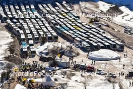 24.03.2022, Planica, Slovenia (SLO): feature: parking lot, busses - FIS world cup ski jumping men, training, Planica (SLO). www.nordicfocus.com. © Reichert/NordicFocus. Every downloaded picture is fee-liable.