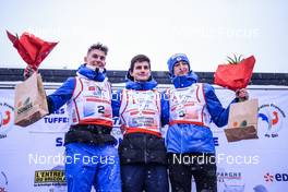 02.04.2022, Premanon, France (FRA): Laurent Muehlethaler (FRA), Enzo Milesi (FRA), Ribeiro-Batby Alessandro Alves (FRA), (l-r) - French Championships ski jumping, individual HS, Premanon (FRA). www.nordicfocus.com. © Augustin Authamayou/NordicFocus. Every downloaded picture is fee-liable.
