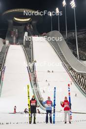 12.02.2022, Beijing, China (CHN): Karl Geiger (GER), Marius Lindvik (NOR), Ryoyu Kobayashi (JPN), (l-r)  - XXIV. Olympic Winter Games Beijing 2022, ski jumping men, individual HS140, Beijing (CHN). www.nordicfocus.com. © Thibaut/NordicFocus. Every downloaded picture is fee-liable.