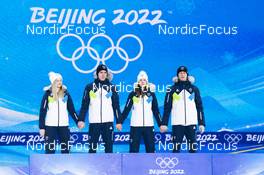 08.02.2022, Beijing, China (CHN): Nika Kriznar (SLO), Timi Zajc (SLO), Ursa Bogataj (SLO), Peter Prevc (SLO), (l-r) - XXIV. Olympic Winter Games Beijing 2022, ski jumping men and women, mixed team HS106, medals, Beijing (CHN). www.nordicfocus.com. © Thibaut/NordicFocus. Every downloaded picture is fee-liable.