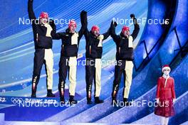 15.02.2022, Beijing, China (CHN): Constantin Schmid (GER), Stephan Leyhe (GER), Markus Eisenbichler (GER), Karl Geiger (GER), (l-r) - XXIV. Olympic Winter Games Beijing 2022, ski jumping men, medals, Beijing (CHN). www.nordicfocus.com. © Modica/NordicFocus. Every downloaded picture is fee-liable.