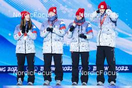08.02.2022, Beijing, China (CHN): Irma Makhinia (ROC), Danil Sadreev (ROC), Irina Avvakumova (ROC), Evgenii Klimov (ROC), (l-r) - XXIV. Olympic Winter Games Beijing 2022, ski jumping men and women, mixed team HS106, medals, Beijing (CHN). www.nordicfocus.com. © Thibaut/NordicFocus. Every downloaded picture is fee-liable.