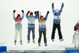 07.02.2022, Beijing, China (CHN): Irma Makhinia (ROC), Danil Sadreev (ROC), Irina Avvakumova (ROC), Evgenii Klimov (ROC), (l-r) - XXIV. Olympic Winter Games Beijing 2022, ski jumping men and women, mixed team HS106, Beijing (CHN). www.nordicfocus.com. © Thibaut/NordicFocus. Every downloaded picture is fee-liable.
