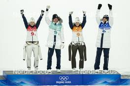 07.02.2022, Beijing, China (CHN): Nika Kriznar (SLO), Timi Zajc (SLO), Ursa Bogataj (SLO), Peter Prevc (SLO), (l-r) - XXIV. Olympic Winter Games Beijing 2022, ski jumping men and women, mixed team HS106, Beijing (CHN). www.nordicfocus.com. © Thibaut/NordicFocus. Every downloaded picture is fee-liable.