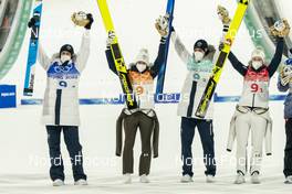 07.02.2022, Beijing, China (CHN): Nika Kriznar (SLO), Timi Zajc (SLO), Ursa Bogataj (SLO), Peter Prevc (SLO), (l-r)  - XXIV. Olympic Winter Games Beijing 2022, ski jumping men and women, mixed team HS106, Beijing (CHN). www.nordicfocus.com. © Thibaut/NordicFocus. Every downloaded picture is fee-liable.