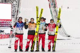 14.02.2022, Beijing, China (CHN): Stefan Kraft (AUT), Daniel Huber (AUT), Jan Hoerl (AUT), Manuel Fettner (AUT), (l-r) - XXIV. Olympic Winter Games Beijing 2022, ski jumping men, team HS140, Beijing (CHN). www.nordicfocus.com. © Thibaut/NordicFocus. Every downloaded picture is fee-liable.