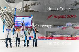 14.02.2022, Beijing, China (CHN): Lovro Kos (SLO), Cene Prevc (SLO), Timi Zajc (SLO), Peter Prevc (SLO), (l-r)  - XXIV. Olympic Winter Games Beijing 2022, ski jumping men, team HS140, Beijing (CHN). www.nordicfocus.com. © Thibaut/NordicFocus. Every downloaded picture is fee-liable.