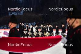 10.03.2022, Vikersund, Norway (NOR): feature: : opening ceremony, soldier musicians - FIS world championships ski flying men, individual HS240, Vikersund (NOR). www.nordicfocus.com. © Reichert/NordicFocus. Every downloaded picture is fee-liable.