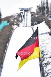 11.03.2022, Vikersund, Norway (NOR): feature: german flag, jumping hill - FIS world championships ski flying men, individual HS240, Vikersund (NOR). www.nordicfocus.com. © Reichert/NordicFocus. Every downloaded picture is fee-liable.